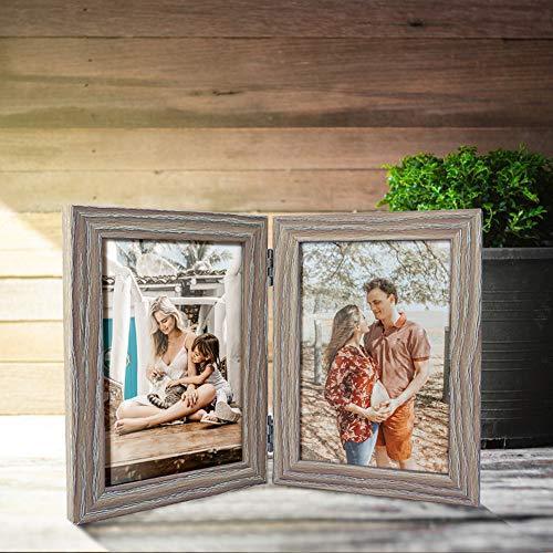 Amazing Roo Hinged Picture Frame Double Folding 4x6 Photo Frame, Takes 4 Standard 6 x 4 inch Photographs, 2 Landscape and 2 Portrait Style Decorate Desktop