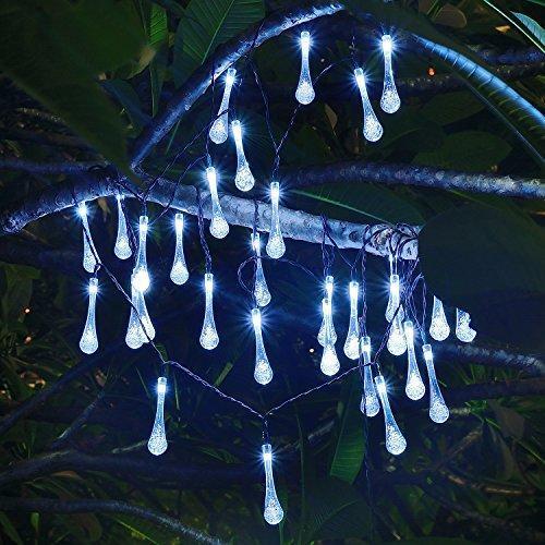 SUPSOO Solar String Lights 40 LED Water Drop Solar Waterproof Lights for Garden, Patio, Yard, Home, Parties - White