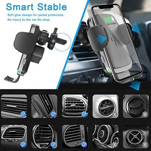 Wireless Car Charger Mount, Cshidworld Auto Clamping 10W/7.5W Qi Fast Charging Car Mount, Windshield Dashboard Air Vent Phone Holder Compatible with iPhone 11 Xs Max XR 8 Plus, Samsung S10 S9 S8