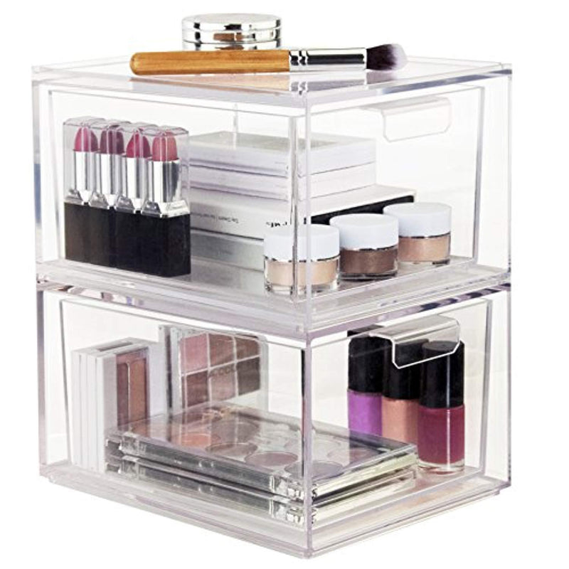 Set of 2 Premium Quality Stackable Cosmetic Storage and Makeup Palette Organizer Drawers | Audrey Collection