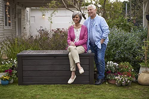 Keter Westwood 150 Gallon Resin Large Deck Box - Organization and Storage for Patio Furniture, Outdoor Cushions, Garden Tools and Pool Toys, Dark Grey