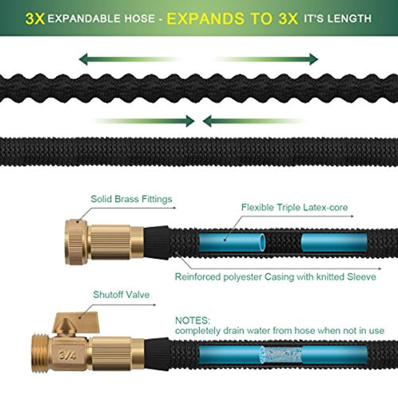 STORUP 50foot Garden Hose Double Latex Core Expandable Water Hose with 3/4" Solid Brass Fittings,Leakproof Water Hose with 9 Function Spray Nozzle,Perfect for Washing Car (Garden Hose)