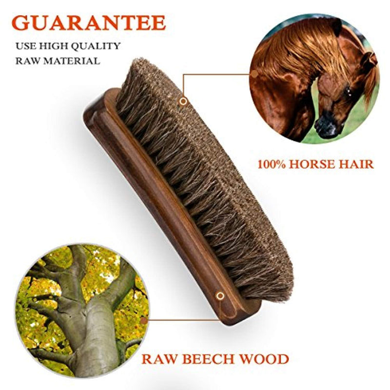 TAKAVU 6.7" Horsehair Shoe Shine Brush - 100% Soft Genuine Horse Hair Bristles - Unique Concave Design Wood Handle - Comfortable Grip, Anti Slip - for Boots, Shoes & Other Leather Care (