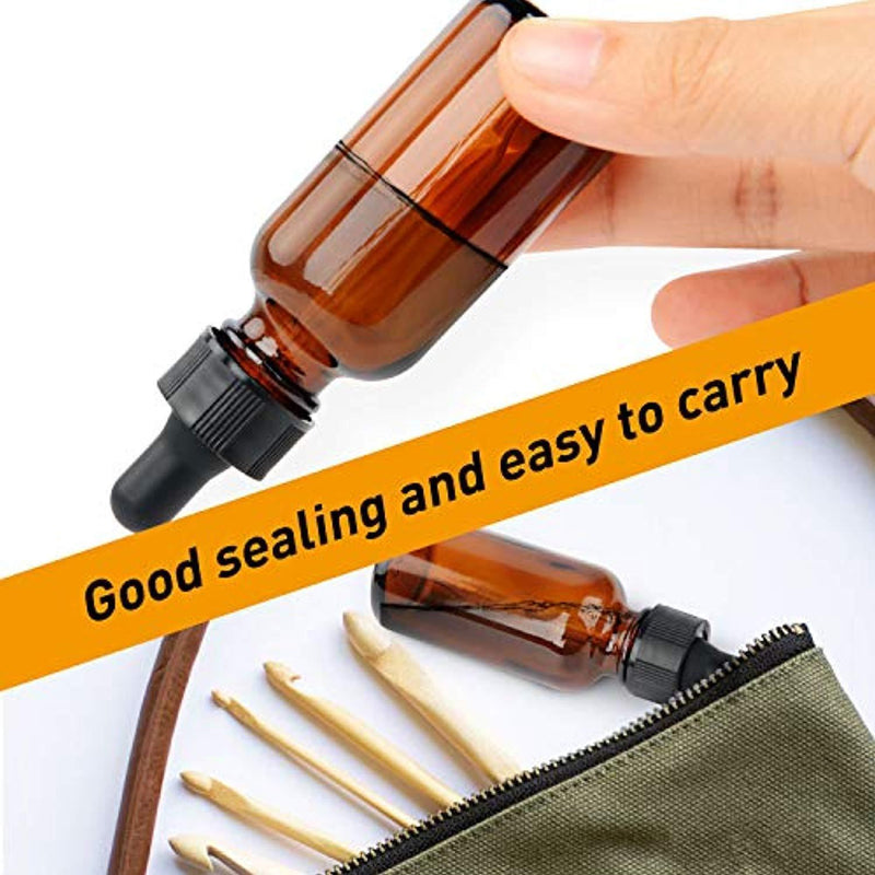 1oz Amber Glass Bottles for Essential Oils with Glass Eye Dropper - Pack of 12