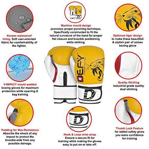 DEFY Boxing Gloves for Men & Women Training MMA Muay Thai Premium Quality Gloves for Punching Heavy Bags, Sparring, Kickboxing, Fighting Gloves Tiger Model