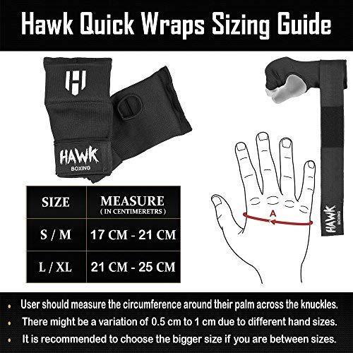 Hawk Padded Inner Gloves Training Gel Elastic Hand Wraps for Boxing Gloves Quick Wraps Men & Women Kickboxing Muay Thai MMA Bandages Fist Knuckle Wrist Wrap Protector Handwraps (Pair)