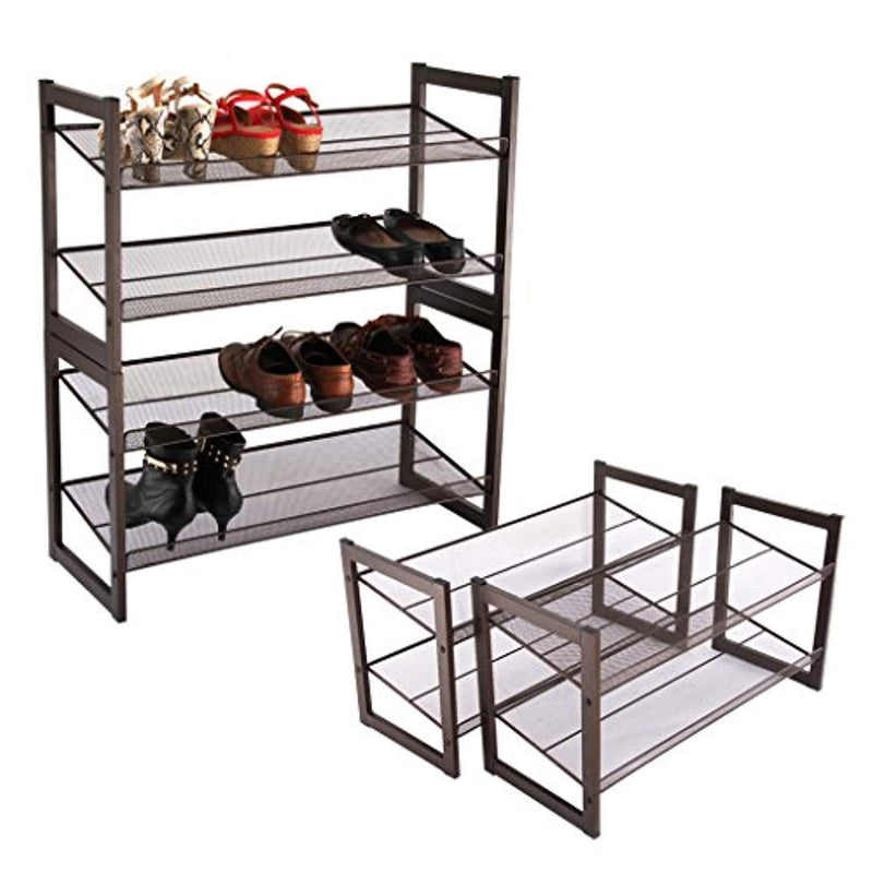 Rackaphile 4-Tier Metal Mesh Utility Shoe Rack Storage Organizer, 28.9 × 12 × 32.3 inch, Bronze