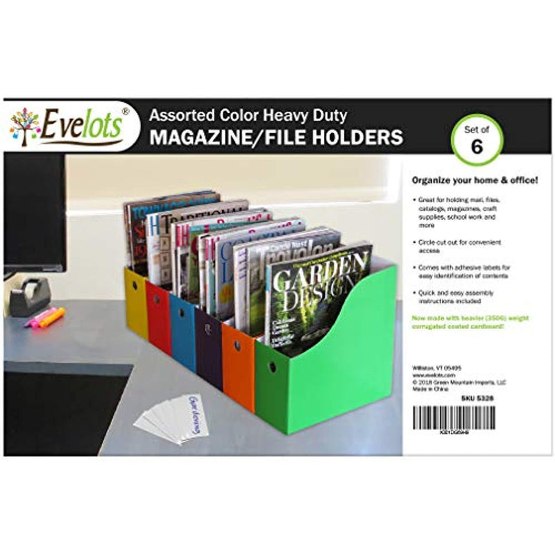 Evelots Heavy Duty Magazine File Holder Organizer W/Labels, 4" Wide, Asstd, S/6