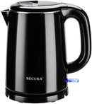 Secura Stainless Steel Double Wall Electric Kettle Water Heater for Tea Coffee w/Auto Shut-Off and Boil-Dry Protection, 1.0L (Black)