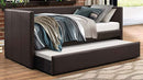 Homelegance Adra Fully Upholstered Daybed with Roll Out Trundle Bi-cast Vinyl Twin, Dark Brown