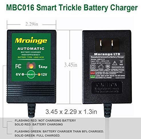 Mroinge MBC016 6V / 12V 1A Fully Automatic trickle Battery Charger/maintainer for Automotive Vehicle Motorcycle Lawn Mower ATV RV powersport Boat, Sealed Deep-Cycle AGM Gel Cell Lead Acid Batteries