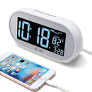 DreamSky Auto Time Set Alarm Clock with Snooze and Dimmer, Charging Station/Phone Charger with Dual USB Port .Auto DST Setting, 4 Time Zone Optional, Battery Backup. (White)