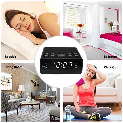 Alarm Clock Radio, LED Digital FM/AM Radio Alarm Clocks for Bedrooms Battery Backup (Black)