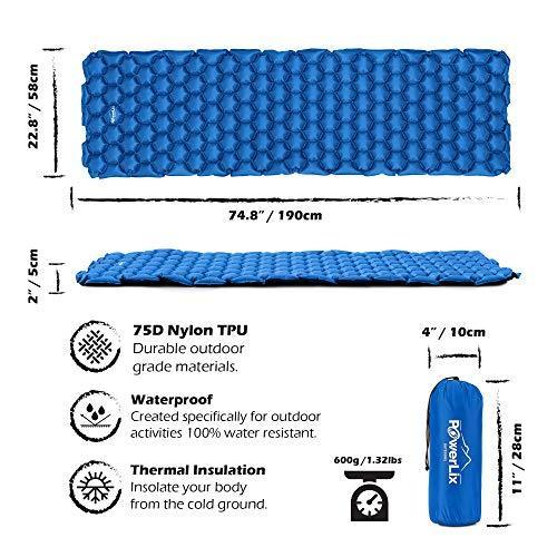 POWERLIX Sleeping Pad - Ultralight Inflatable Sleeping Mat, Ultimate for Camping, Backpacking, Hiking - Airpad, Inflating Bag, Carry Bag, Repair Kit - Compact & Lightweight Air Mattress