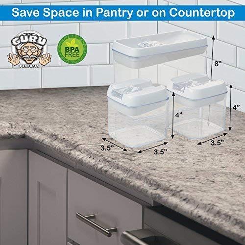 5 pc. Set Clear Food Containers w Airtight Lids Canisters for Kitchen & Pantry Storages - Storage for Cereal, Flour, Cooking - BPA-Free Plastic White Lid by Guru Products