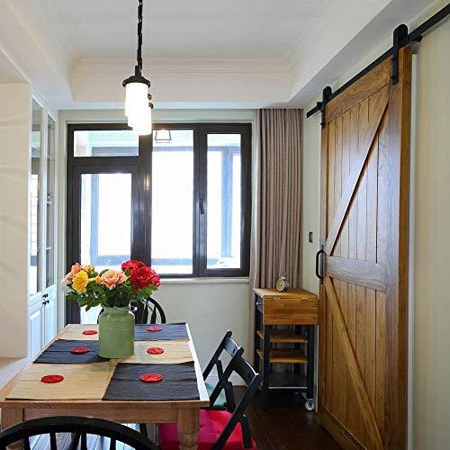 Hahaemall Antique Rustic 6FT/72'' J-Shape Sliding Barn Door Hardware Double Wooden Door Cloest Steel Track Closet Heavy Hanging Kit