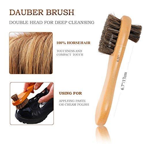 TAKAVU 6.7" Horsehair Shoe Shine Brush - 100% Soft Genuine Horse Hair Bristles - Unique Concave Design Wood Handle - Comfortable Grip, Anti Slip - for Boots, Shoes & Other Leather Care (