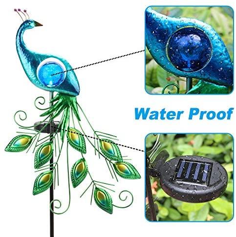 ATHLERIA Garden Solar Lights Stake, Metal Peacock Decor Solar Garden Lights Solar Peacock Stake for Outdoor Patio Yard Decorations (Blue Lampshade)