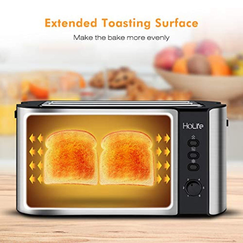 HoLife 4 Slice Long Slot Toaster Best Rated Prime, Stainless Steel Bread Toasters with Warming Rack, 6 Bread Shade Settings, Defrost/Reheat/Cancel Function, Extra Wide Slots, Removable Crumb Tray