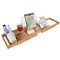 HiCollie Craft Natural Bamboo Bathtub Caddy /Bath Tub Tray Organizer with Adjustable Sides Expand to 43" Stainless Steel Book Holder Acrylic Dam-board Phone Slots Glass Holder