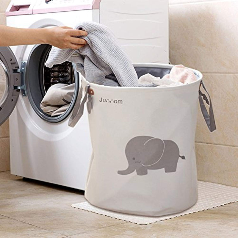 Storage Baskets, Junnom Collapsible & Convenient Laundry Bin/Laundry Basket/Laundry Hamper/Storage Solution for Office, Bedroom, Clothes, Toys - Super Cute Gray Elephant