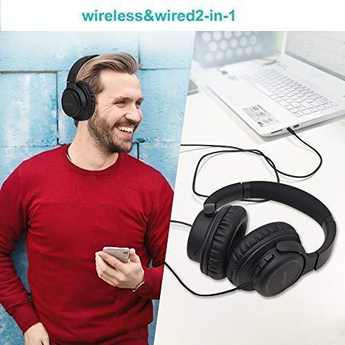 Bluetooth Headphones Over Ear, YAMAY Wireless Headphones with Microphone, Hi-Fi Sound, 3.5mm Audio Cable, Soft Earpads, Bluewooth Headset Compatible iPhone Android Cell Phones PC Tablet TV (Black)