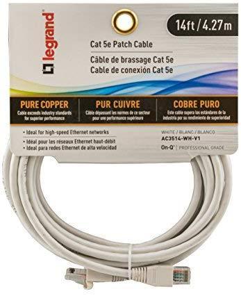 Legrand - On-Q CAT 5e Patch Cable, 10Gbps Ethernet Speed, Computer Networking Cord/Data Cable, 7-foot, AC3507WHV1