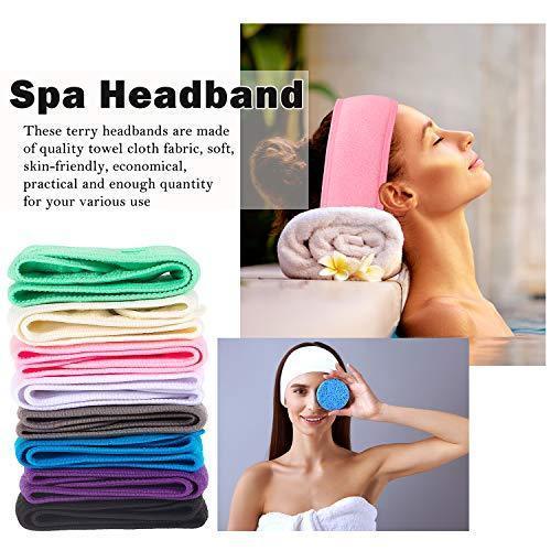 Spa Facial Headband Whaline Head Wrap Terry Cloth Headband 4 counts Stretch Towel with Magic Tape for Bath, Makeup and Sport (White)