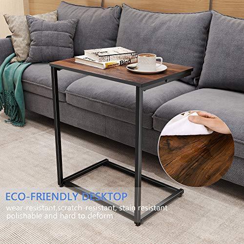 Homemaxs C Table Sofa Side End Table Wood Finish Steel Construction 26-Inch for Small Space