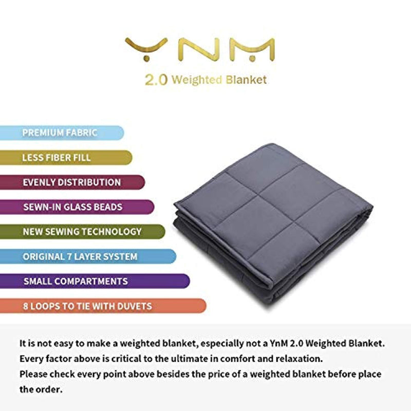 YnM Weighted Blanket (15 lbs, 48''x72'', Twin Size) | 2.0 Heavy Blanket | 100% Cotton Material with Glass Beads.