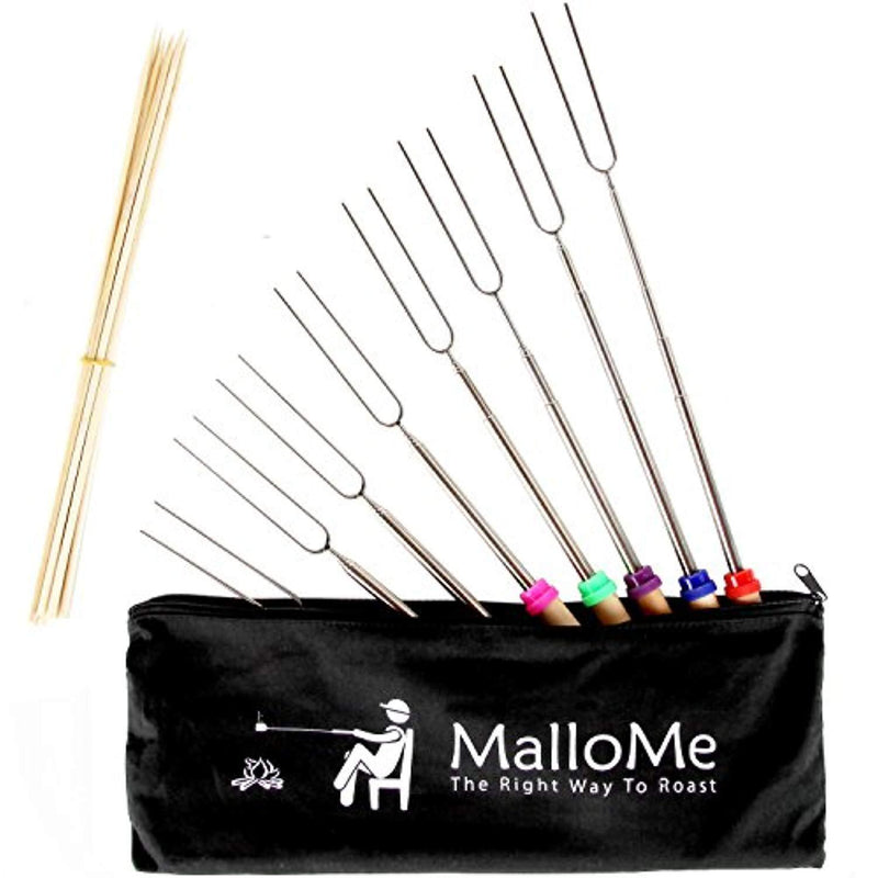 MalloMe Marshmallow Roasting Sticks Set of 10 Telescoping Rotating Smores Skewers & Hot Dog Fork 30 Inch Kids Camping Campfire Fire Pit Accessories | FREE Pouch, 10 Bamboo & Marshmallow Sticks Ebook