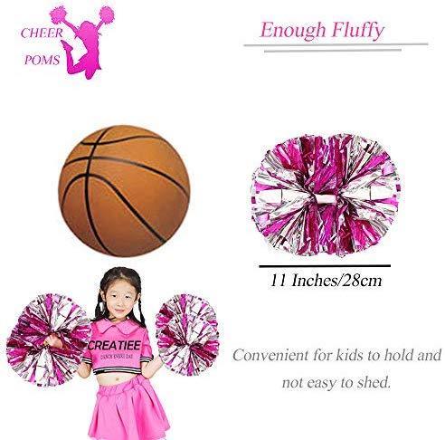 4Pcs Metallic Cheerleading Pom Poms for Kids, Creatiee 2 Pair Cheerleader Cheering Squad Pompoms for Boy Girl School Sports Games Team Spirit Cheer