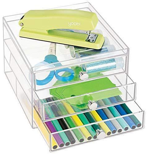 iDesign 3-Drawer Plastic Vanity Organizer, Compact Slim Storage Organization Drawers Set for Cosmetics, Dental Supplies, Hair Care, Bathroom, Dorm, Desk, Countertop, Office, 6.5" x 7" x 5", Clear