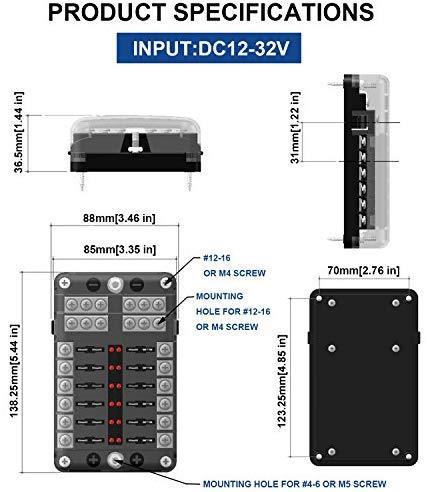 BlueFire 12 Way 30A 32V Blade Fuse Box Board with 24PCS Fuse + LED Warning Light for Car/Marine Boats/Automotive/Trike