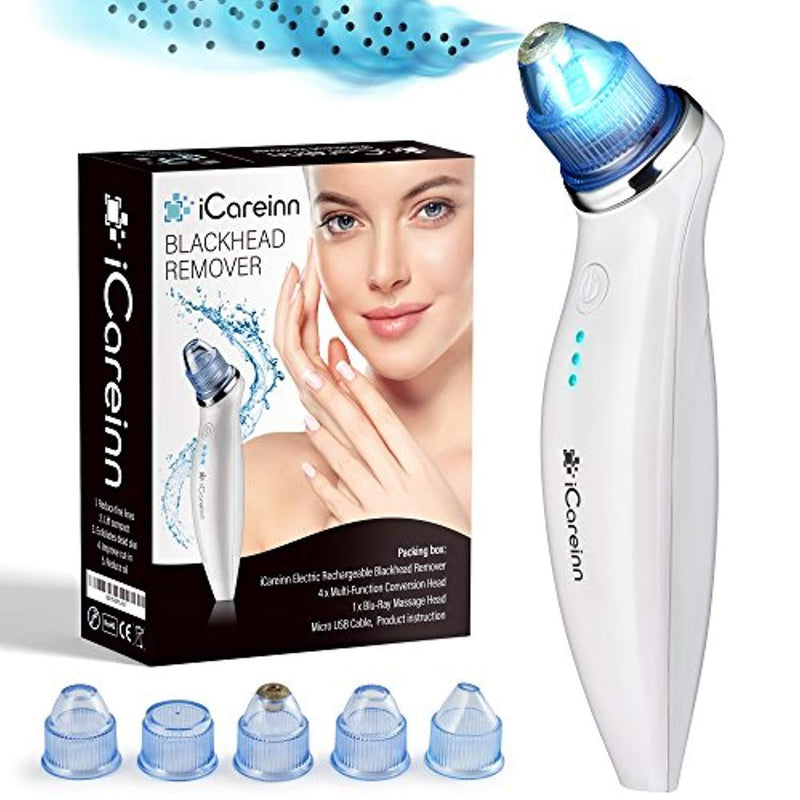 iCareinn Blackhead Remover [Newest 2018] - Rechargeable Pore Vacuum Suction Microdermabrasion Machine Comedone Extractor Acne Remover Electric Skin Cleanser Peeling Tool - Powerful Waterproof Cleaner