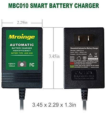 Mroinge MBC010 Automotive Trickle Maintainer 12V 1A Smart Automatic Charger for Car Motorcycle Boat Lawn Mower SLA ATV Wet Agm Gel Cell Lead Acid Batteries