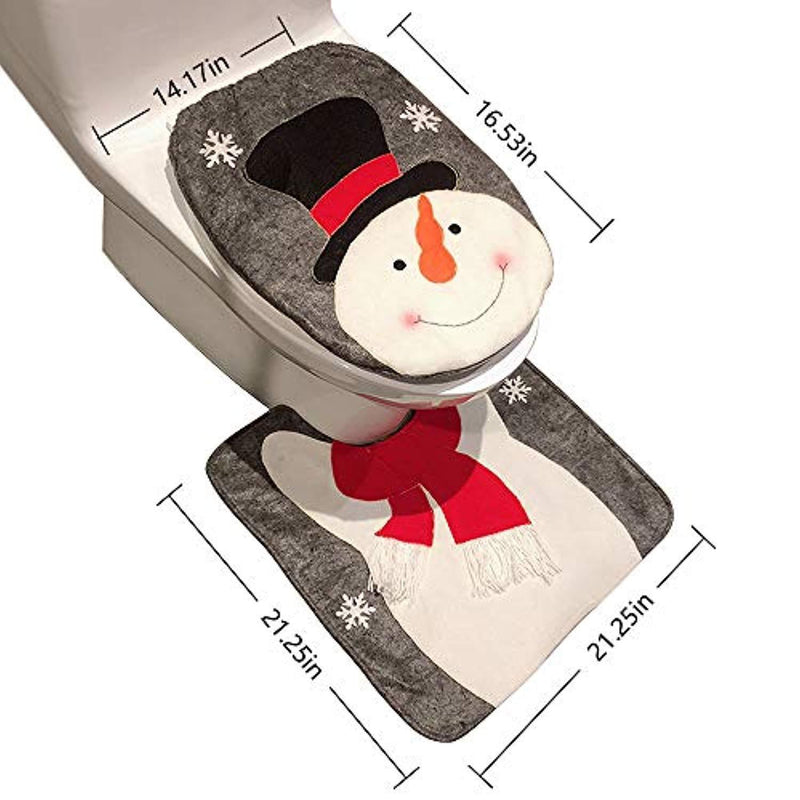 Snowman Santa Toilet Seat Cover and Rug Set Christmas Decorations Bathroom (Snowman)