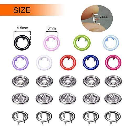 200 Sets Snap Fasteners Kit Tool, 10 Colors 9.5mm Metal Snap Buttons Rings with Fastener Pliers Press Tool Kit for Clothing