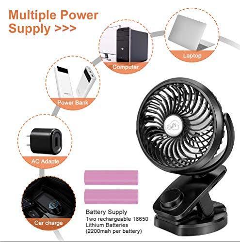 Battery Operated Stroller Fan Clip on Table Fan 40+ Hours Desk Fan Quiet Fan 360° Rotation 4400mah With Power Bank Function Mini Fan for Outdoor Sports Activities