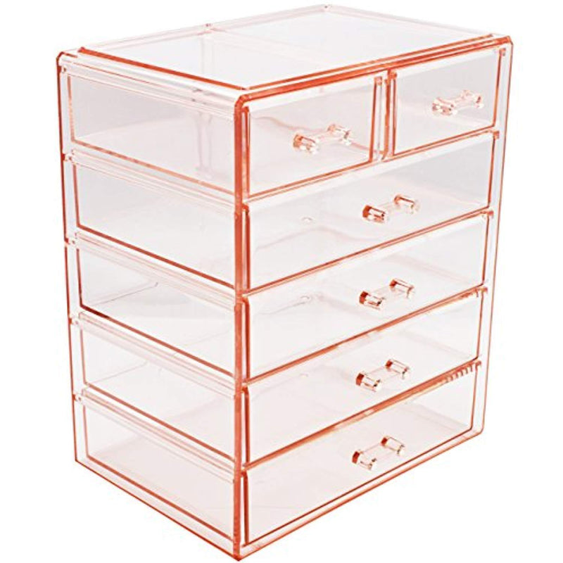 Sorbus Cosmetics Makeup and Jewelry Big Pink Storage Case Display- 4 Large and 2 Small Drawers Space- Saving, Stylish Acrylic Bathroom Case