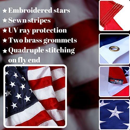 American Flag 3x5 ft - Heavy-Duty US Flag - Embroidered Stars - Nylon USA Flag Built for Outdoors - Sewn Stripes - UV Protection - Brass Grommets