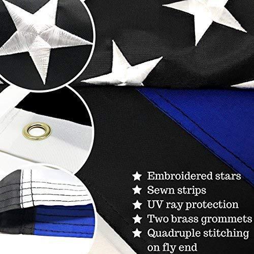 Thin Blue Line Flag: 100% US Made 4x6 ft with Embroidered Stars - Sewn Stripes - Brass Grommets - UV Protection - Black White and Blue American Police Flag Honoring Law Enforcement Officers