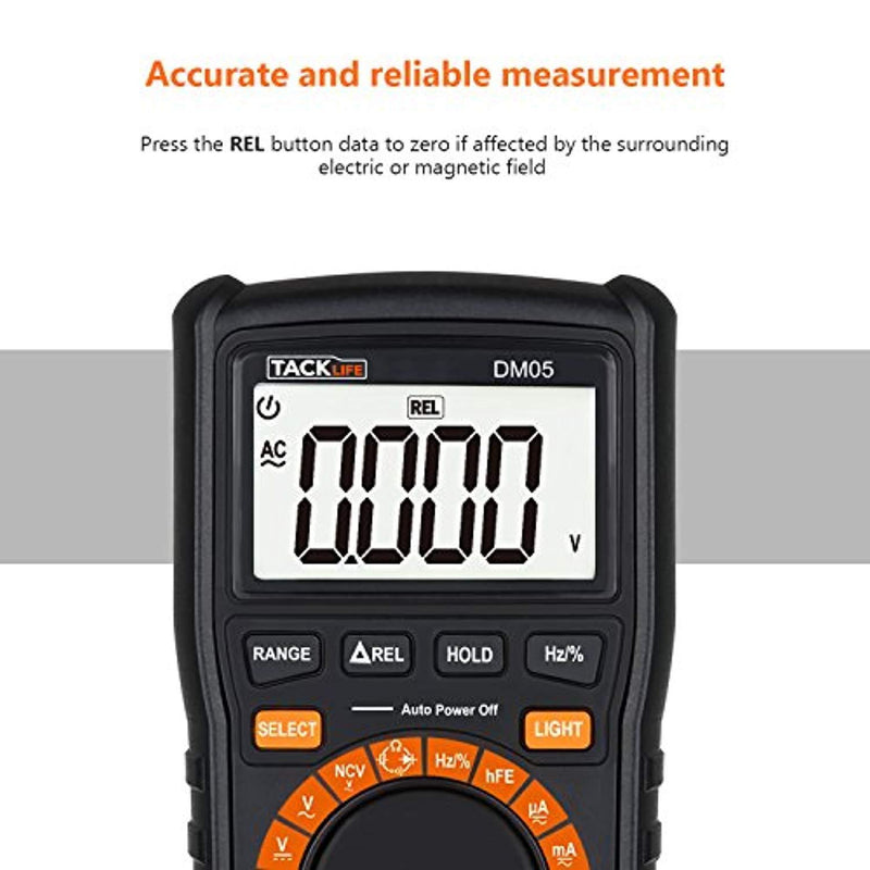 Multimeter, Tacklife DM05 electronic tester, TRMS 6000 Counts, Auto-Ranging, Measuring Voltage Tester, Current, NCV, Resistance, Continuity, Frequency, Test Diode, Triode, Capacitance, Duty Cycle