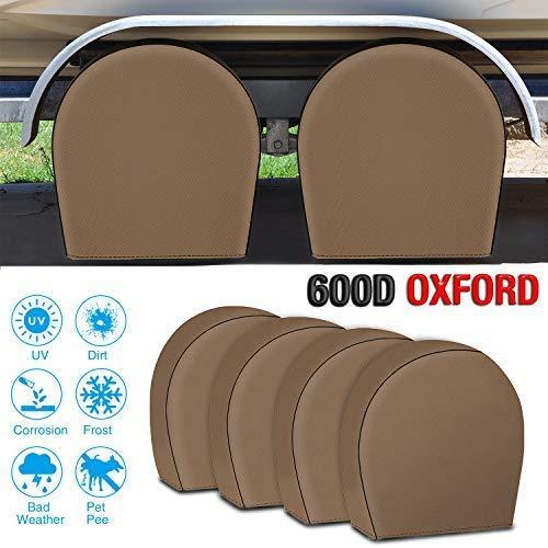 RVMasking Tire Covers for RV Wheel Set of 4 Heavy Duty 600D Oxford Motorhome Wheel Covers, Waterproof PVC Coating Tire Protectors for Trailer Truck Camper Auto, Fits 29' - 31.75" Tire Diameters