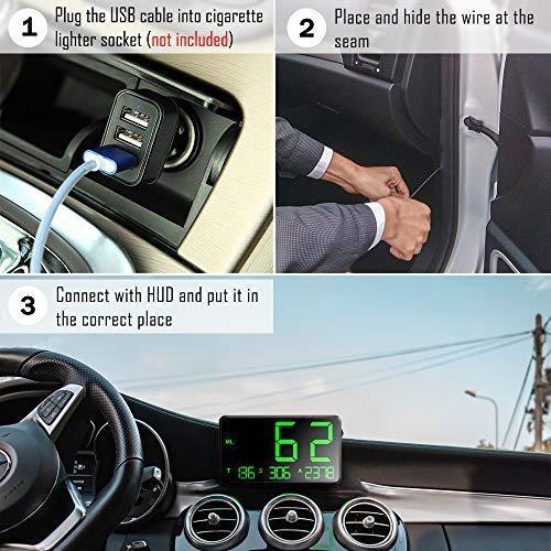 TIMPROVE Universal Digital Car HUD Head Up Display GPS Speedometer with Over Speed Alarm Tired Driving Warning Windshield Project for All Vehicle Bicycle Motorcycle