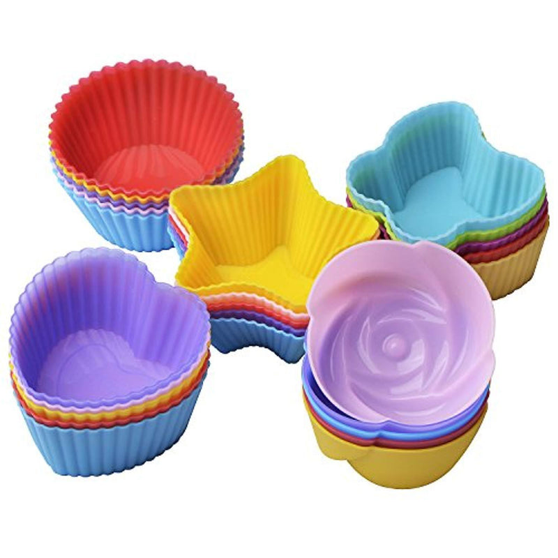 25 Pcs Reusable Silicone Cupcake Liners/ Muffin baking Cups, 5 Shapes with 5 Colors, Nonstick and Heat Resistant Cake Molds, by Gseer