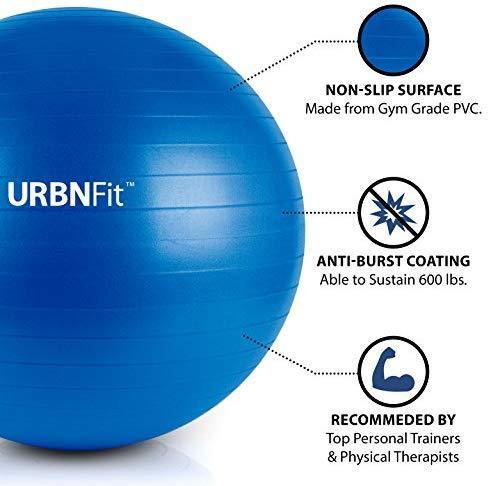 URBNFit Exercise Ball (Multiple Sizes) for Fitness, Stability, Balance & Yoga - Workout Guide & Quick Pump Included - Anti Burst Professional Quality Design