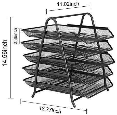 5-Tier Mesh Desk Letter Tray Organizer, Samstar File Holder Tray for Home Office, Slide Back and Forth, Black