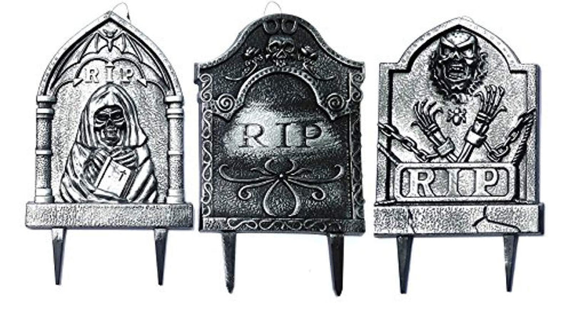 Paper and Presents Halloween Tombstone Gravestone Decor Creepy Cemetery Halloween Party RIP Haunted House Decoration (Pack of 3) Made of Heavy Plastic