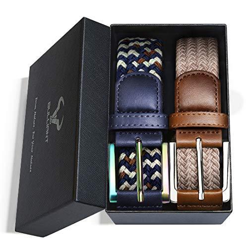 Belt for Men,Woven Stretch Braided Belt 2 Unit Gift-boxed Golf Casual Belts,Width 1 3/8"